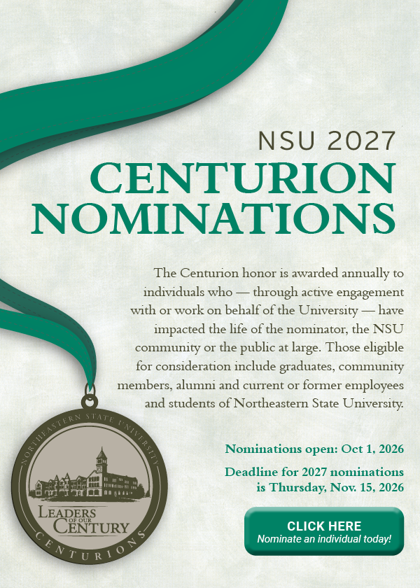 2027 NSU Centurions Nominations Evite NSU 2027 Centurions Nominations. Nominations open Oct. 1, 2026. Deadline for 2027 nominations is Thursday Nov. 15, 2026.