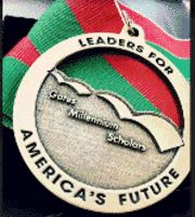Gates Millennium Scholars A brass medallion and red ribbon with white border and lettering