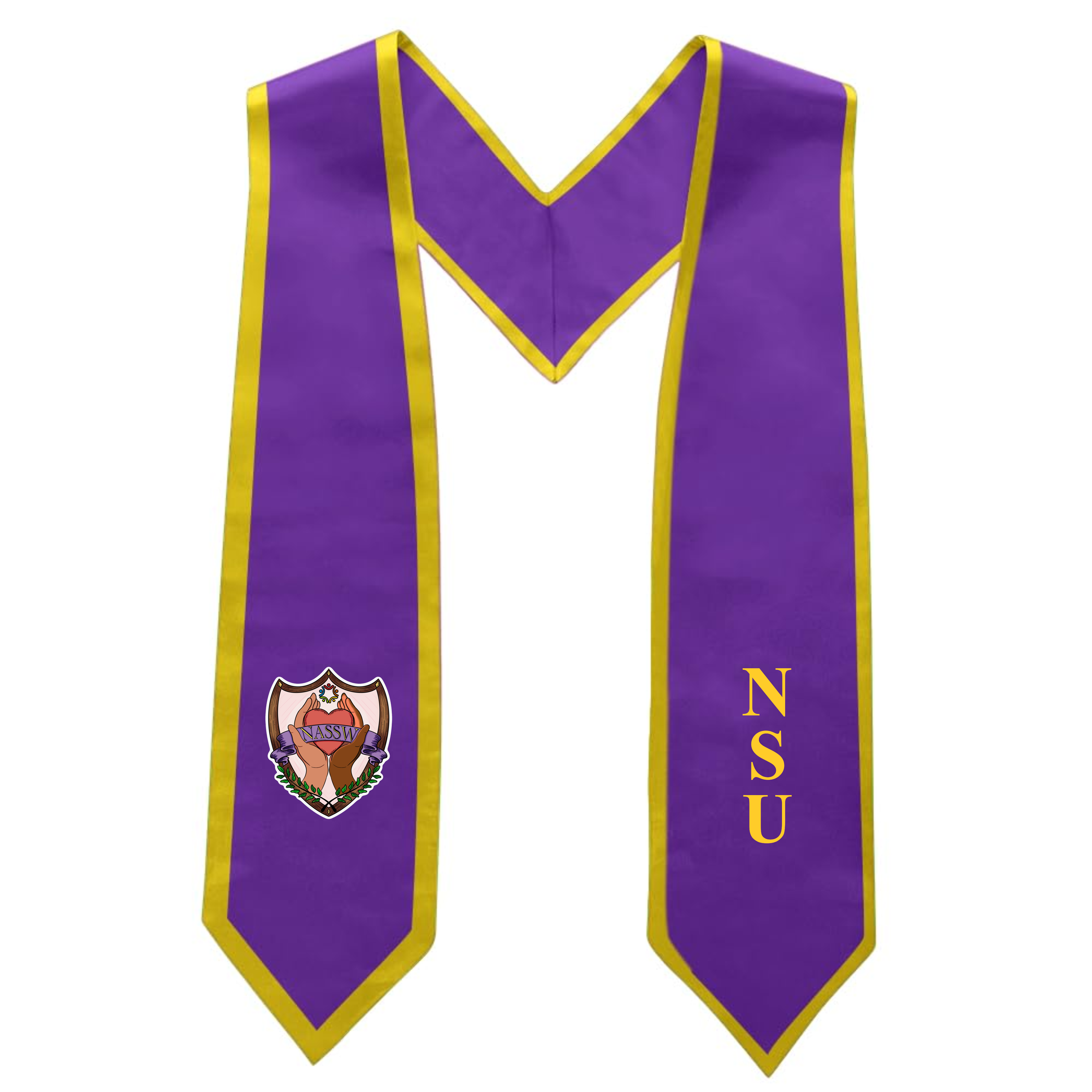 Northeastern Association of Student Social Workers A purple stole with gold trim and lettering