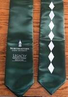 NSU American Indian Students A green stole with white NSU Legacy of American Indian Education logo on one side and a column of 7 white diamonds on the other