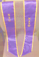 Northeastern Association of Student Social Workers A purple stole with gold trim and lettering