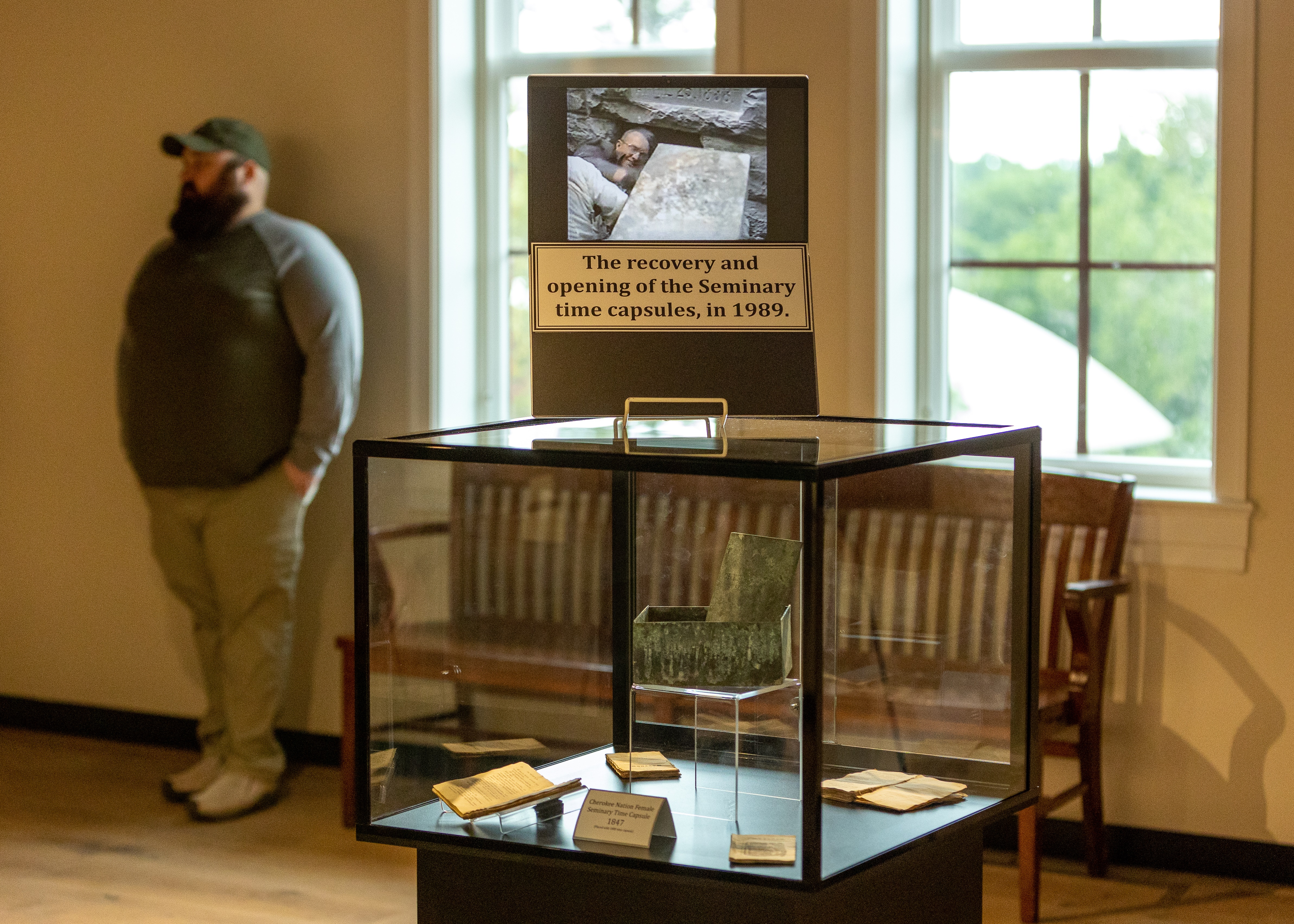 Following the ceremony guests were invited to tour the new museum on Seminary Hall’s third floor. Pictured is a time capsule display from the Cherokee Nation Female Seminary in 1847. 