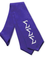 Tri Sigma A purple stole with white lettering and Tri Sigma crest on the opposite side